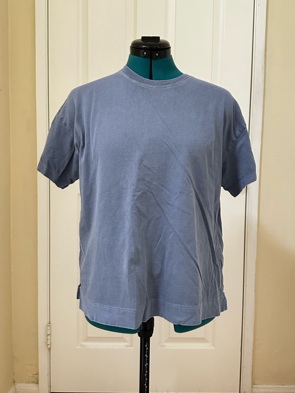 Old Navy Sz M Petite Cotton Boxy Vintage Short Sleeve Crew Neck Stone Blue Tee